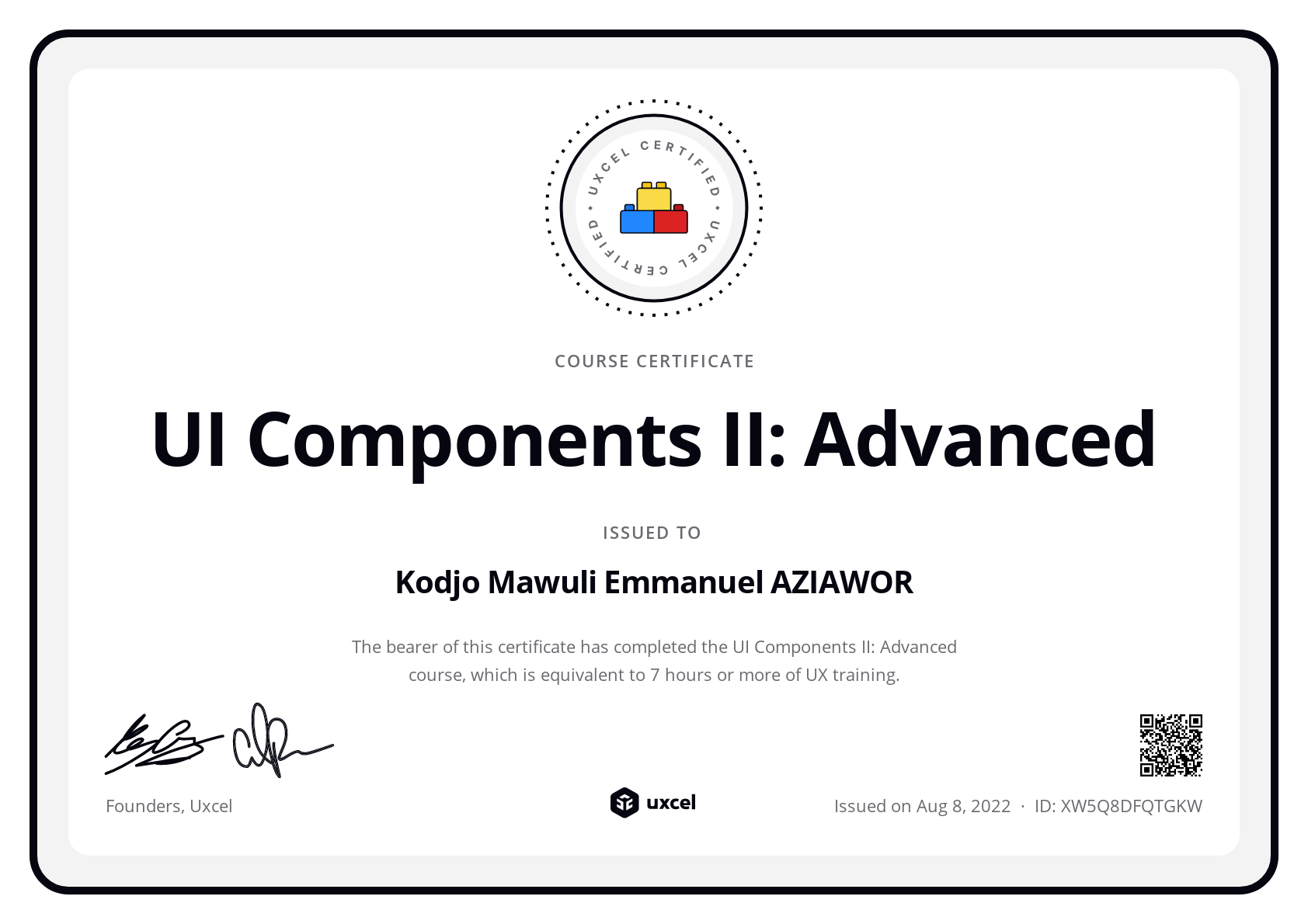 Emmanuel Aziawor's certificate